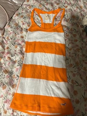 Hollister Orange & White Striped Racerback Tank. Never worn!